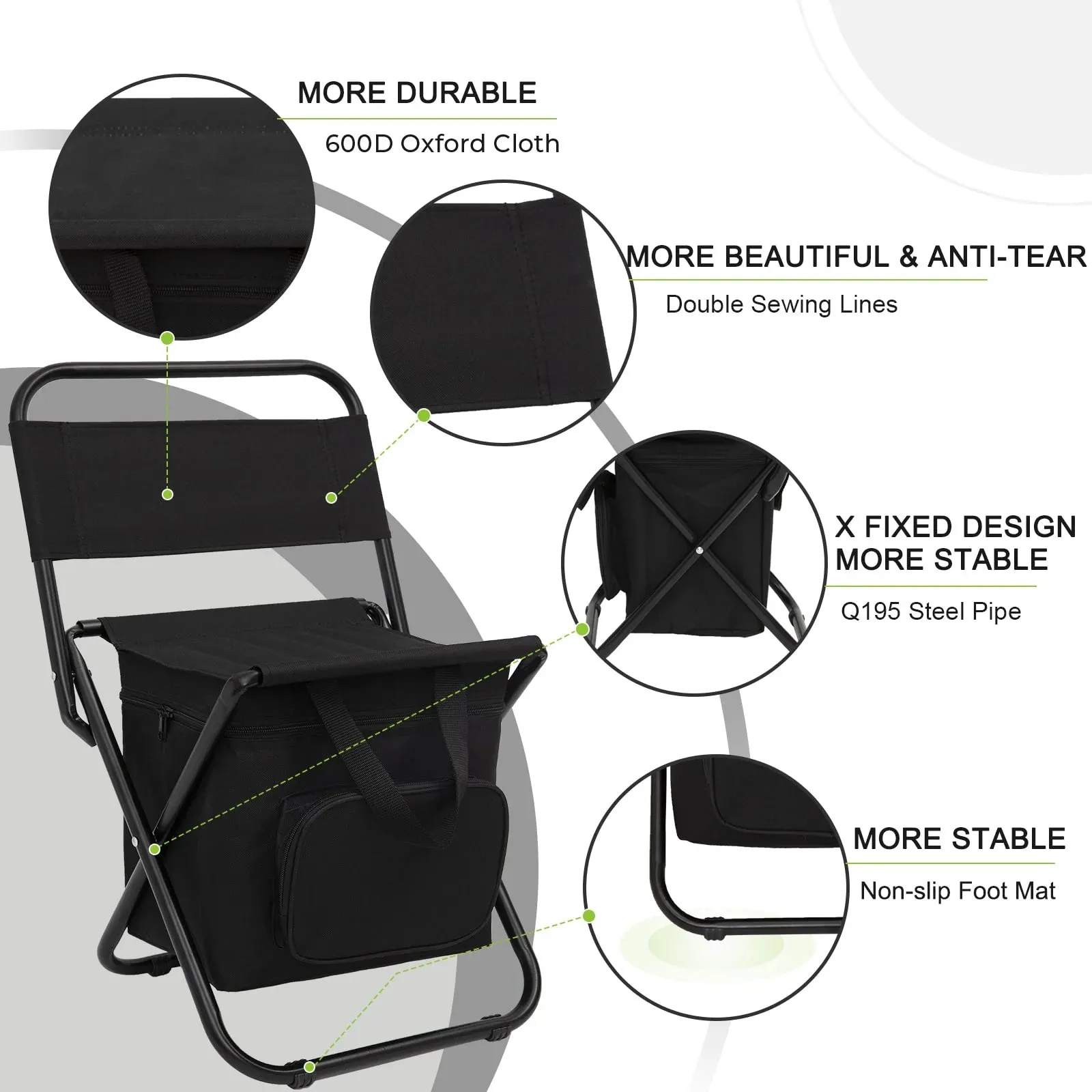 FUNDANGO 2 Pack Portable Foldable Camping Chair with Cooler Bag