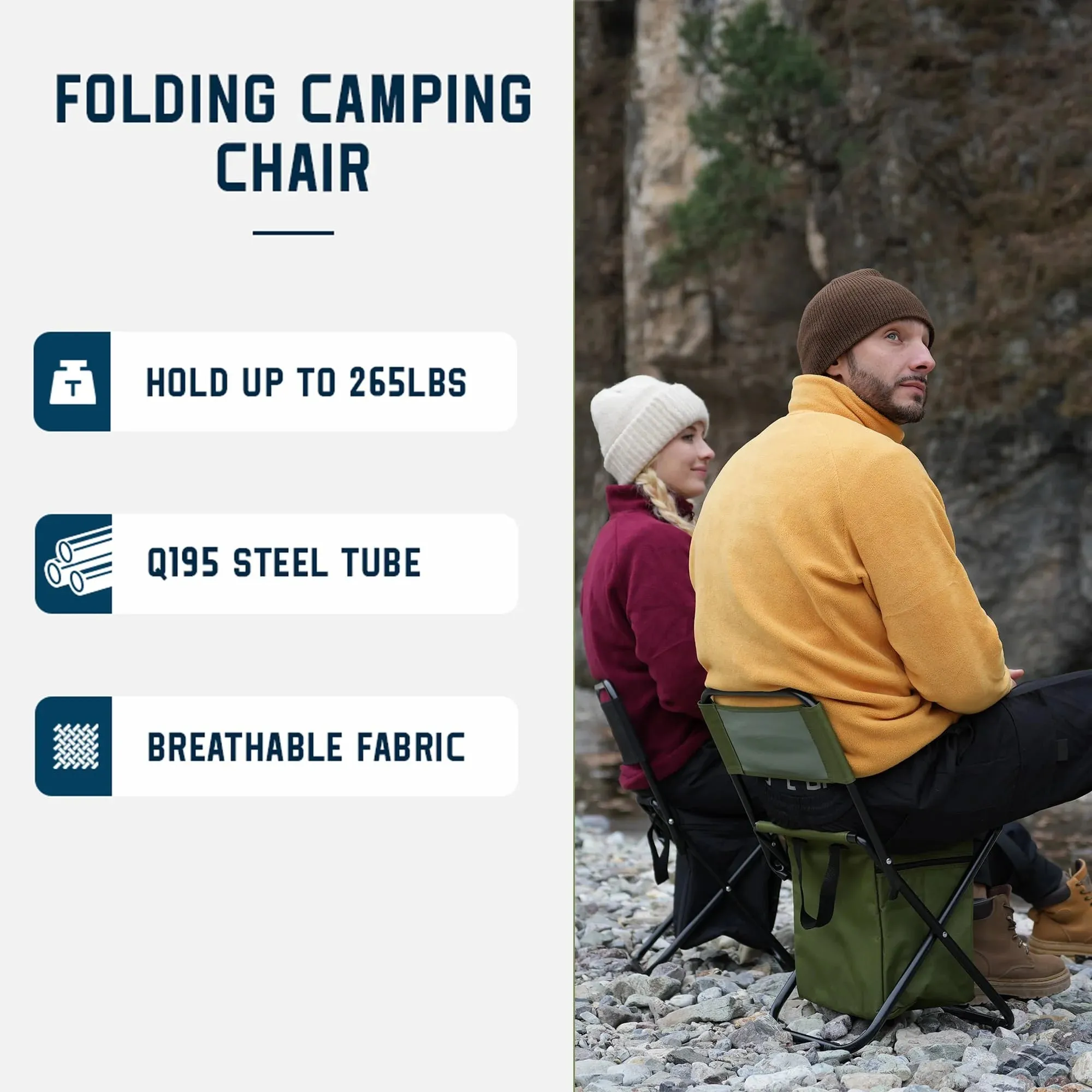 FUNDANGO 2 Pack Portable Foldable Camping Chair with Cooler Bag