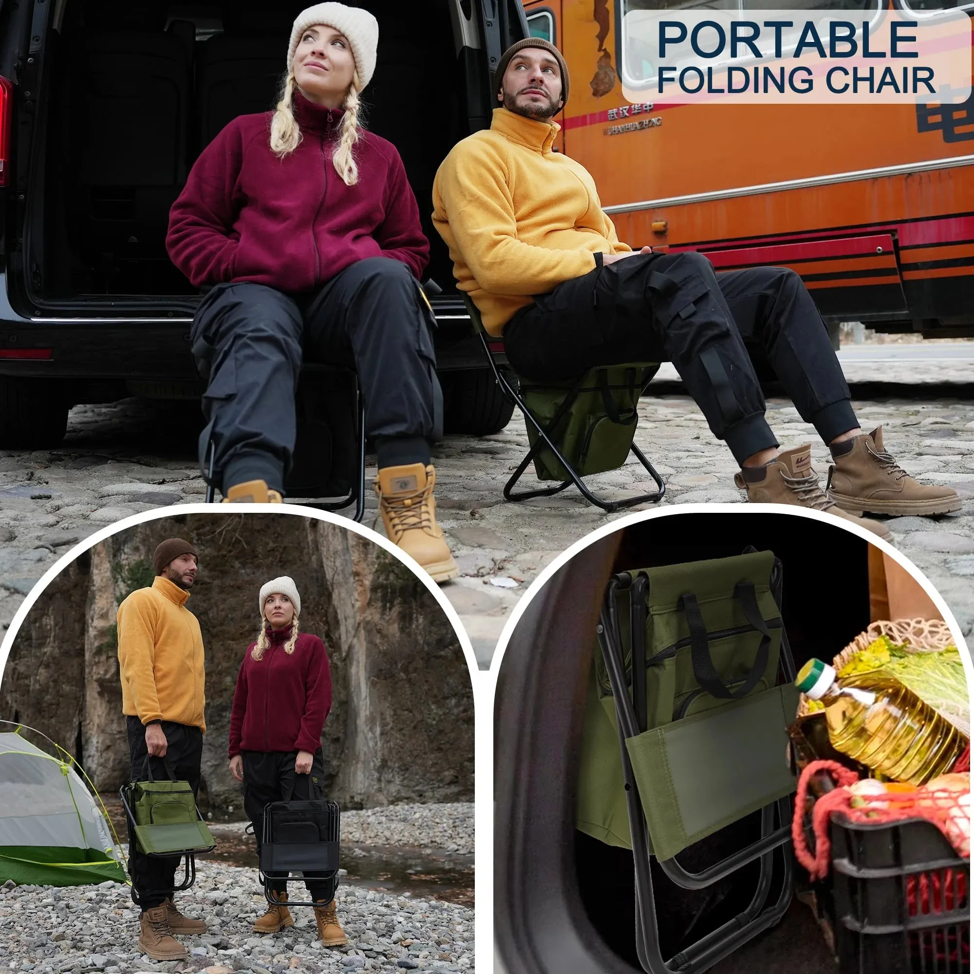 FUNDANGO 2 Pack Portable Foldable Camping Chair with Cooler Bag