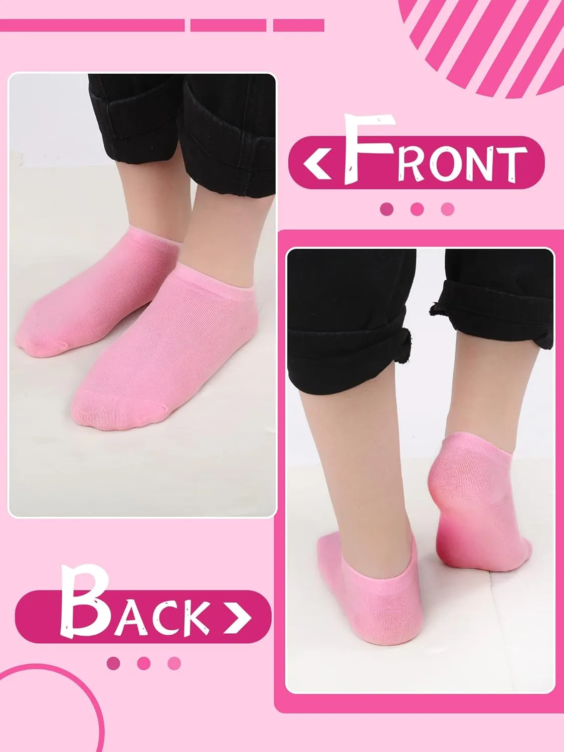 Funtery 20 Pairs Pink Purple Ankle Socks for Girls Breathable Low Cut No Show Pastel Socks