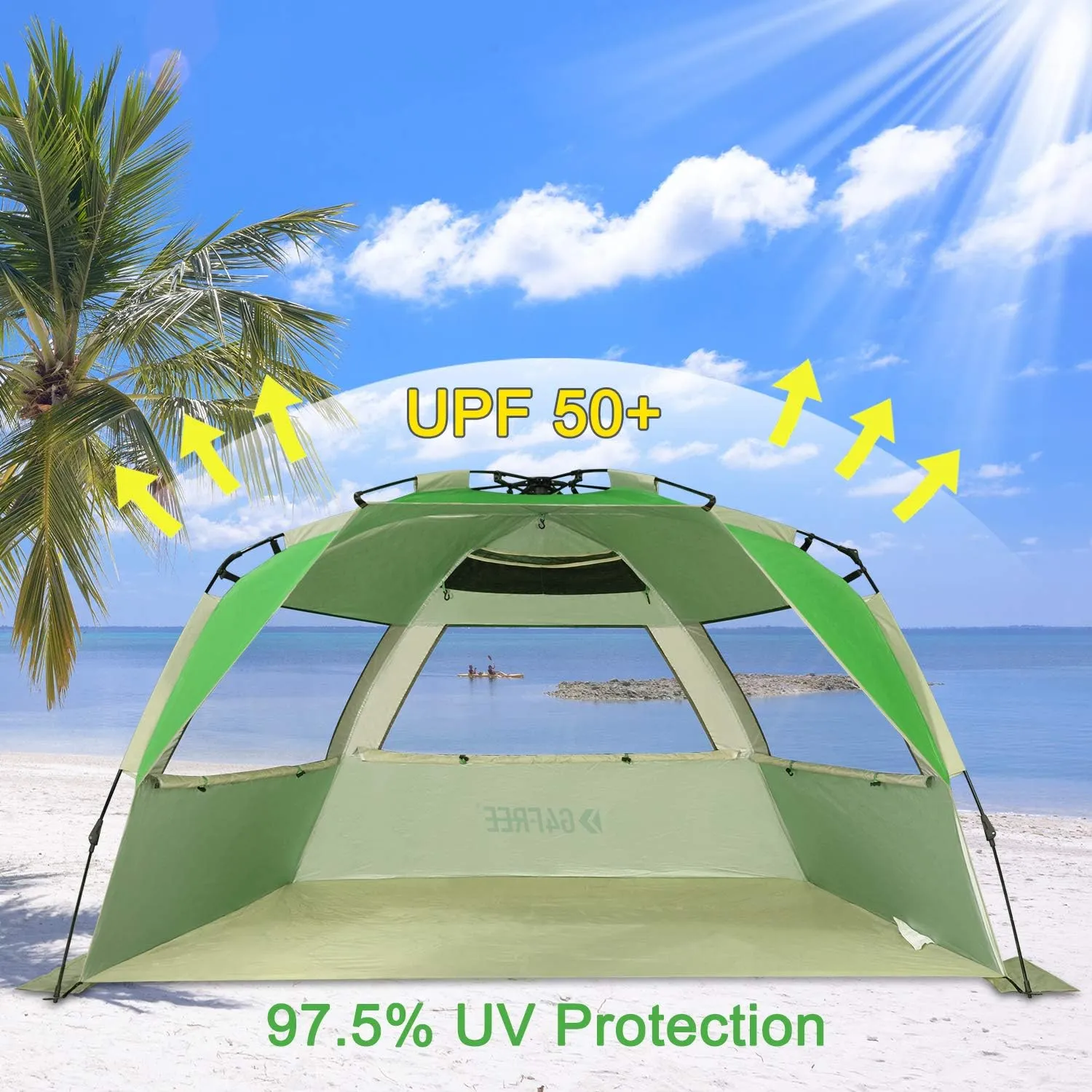 G4Free Easy Set up Beach Tent Deluxe XL, Pop up Sun Shelter for 3-4 Persons with UPF 50  Protection Beach Shade with Extended Floor