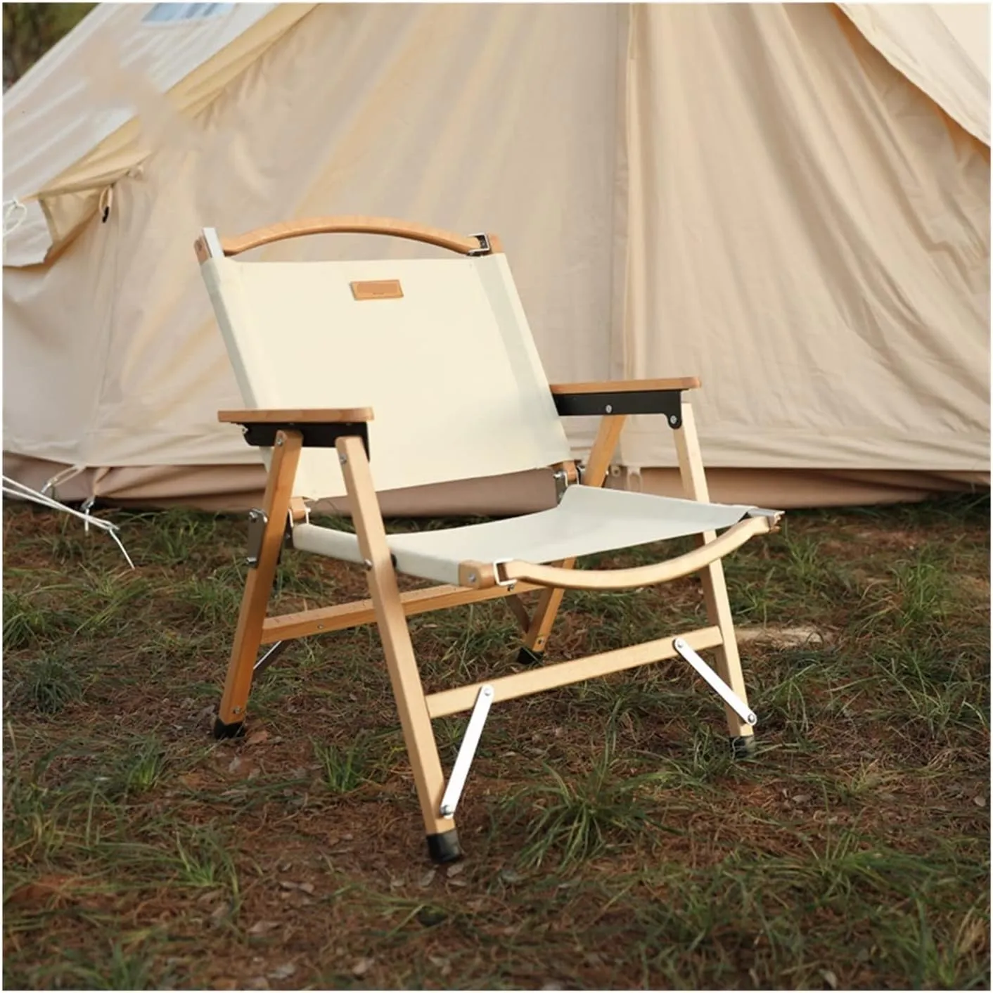 GaRcan Mountainhiker Outdoor Solid Wood Folding Chair Portable Camping Picnic Chair Barbecue Self-Driving Beach Chair (Beige)