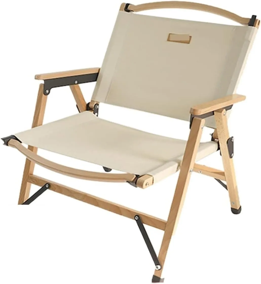 GaRcan Mountainhiker Outdoor Solid Wood Folding Chair Portable Camping Picnic Chair Barbecue Self-Driving Beach Chair (Beige)