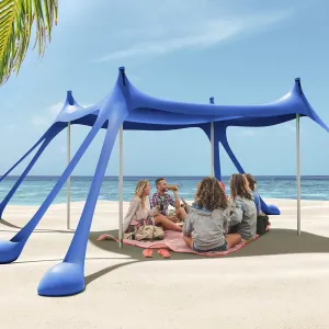 Gardentime Beach Tent Canopy with 8 Sandbags 4 Aluminum Poles, Pop Up Portable Camping Sun Shelter, Easy Set Up with 2 Sand Shovel, Ground Pegs, Carrying Bag for Outdoor Beach,Picnic, Fishing