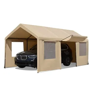 Gardesol Carport, 10’ x 20’ Heavy Duty Carport with Roll-up Sidewall and Ventilated Windows, Portable Outdoor Garage for Car, Truck, SUV, Boat, Car