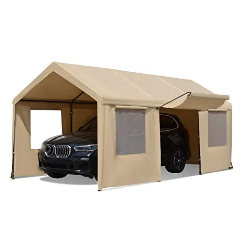 Gardesol Carport, 10’ x 20’ Heavy Duty Carport with Roll-up Sidewall and Ventilated Windows, Portable Outdoor Garage for Car, Truck, SUV, Boat, Car