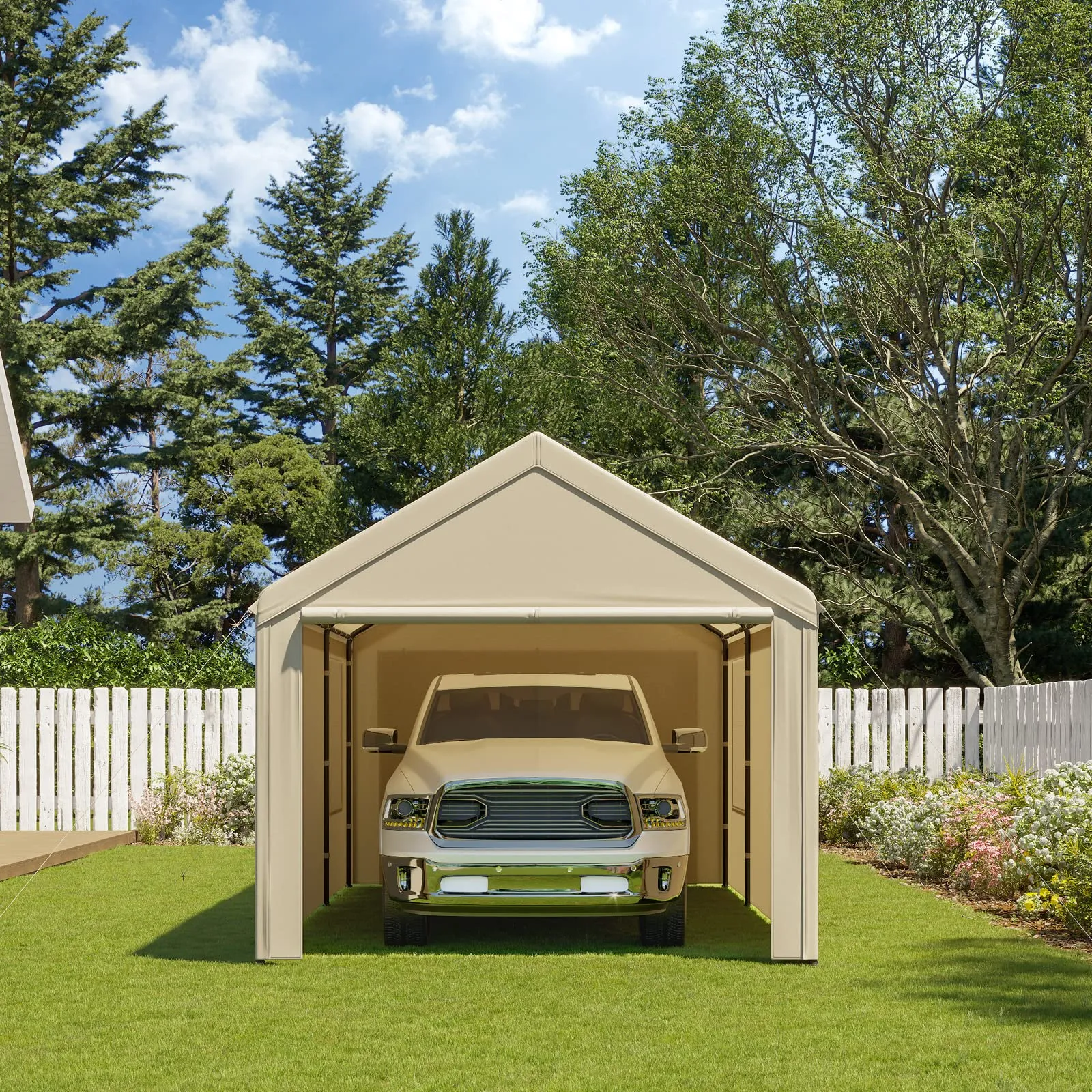 Gardesol Carport, 10'x20' Heavy Duty Carport with Roll-up Ventilated Windows, Portable Garage with Removable Sidewalls & Doors for Car, Truck, Boat,