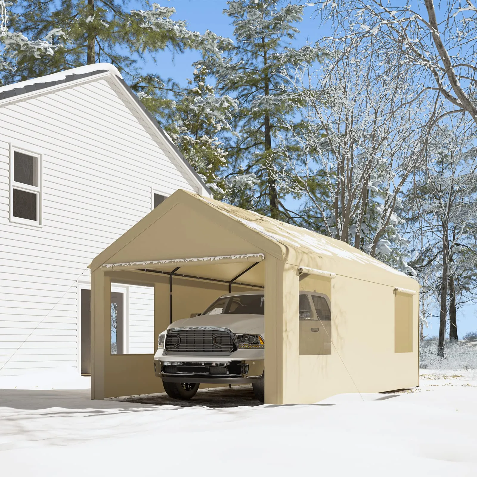 Gardesol Carport, 10'x20' Heavy Duty Carport with Roll-up Ventilated Windows, Portable Garage with Removable Sidewalls & Doors for Car, Truck, Boat,
