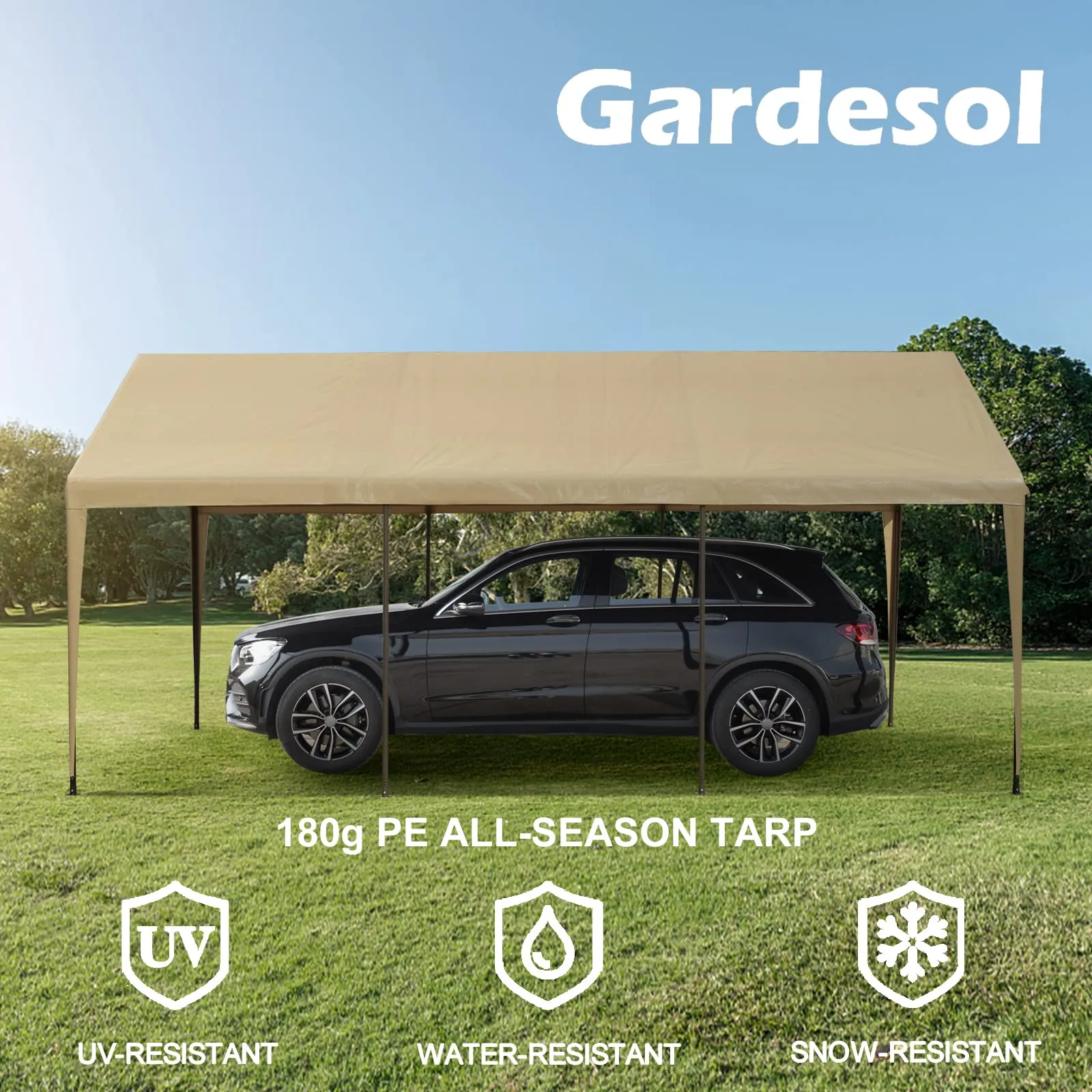 Gardesol Carport, 10'x20' Heavy Duty Carport with Roll-up Ventilated Windows, Portable Garage with Removable Sidewalls & Doors for Car, Truck, Boat,