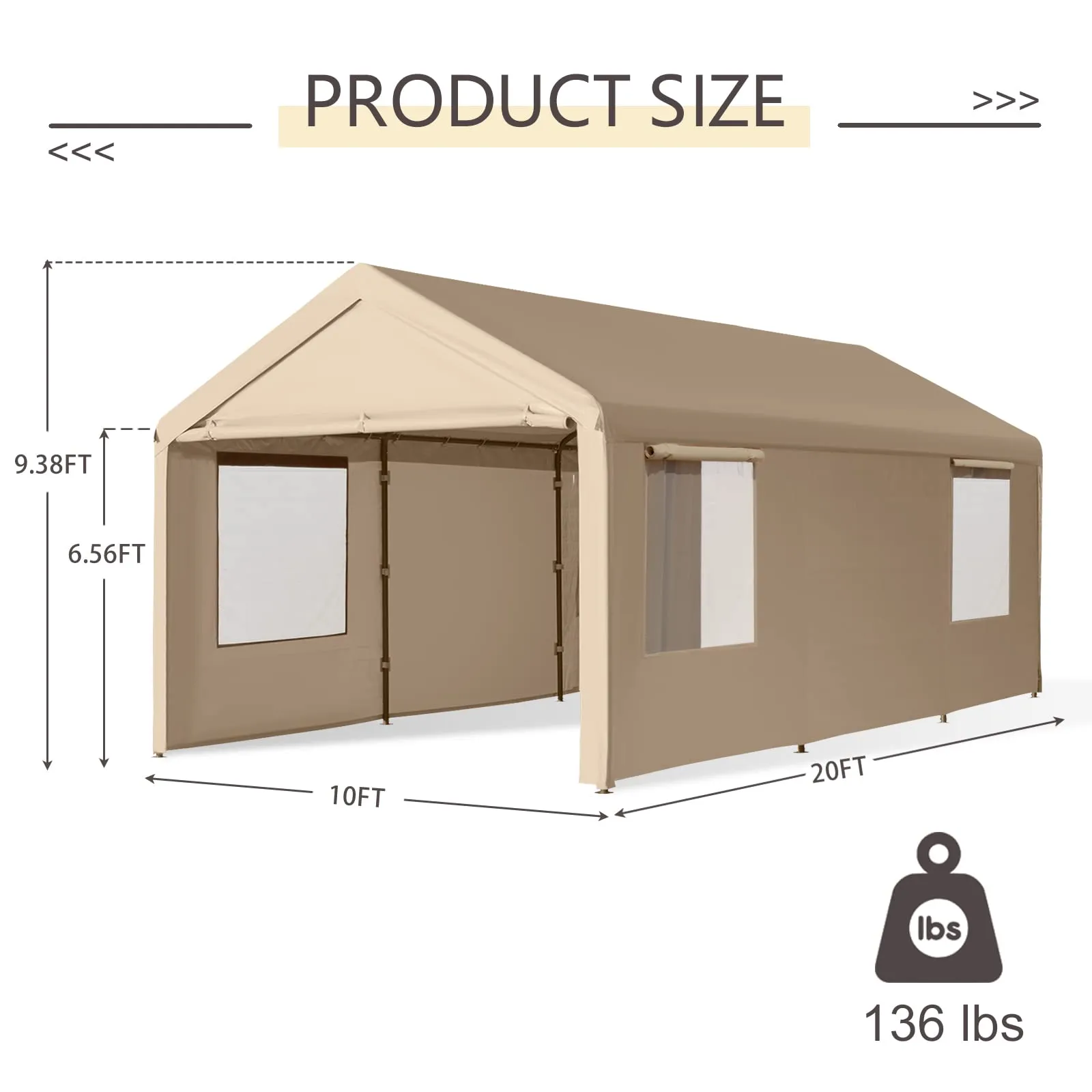 Gardesol Carport, 10'x20' Heavy Duty Carport with Roll-up Ventilated Windows, Portable Garage with Removable Sidewalls & Doors for Car, Truck, Boat,