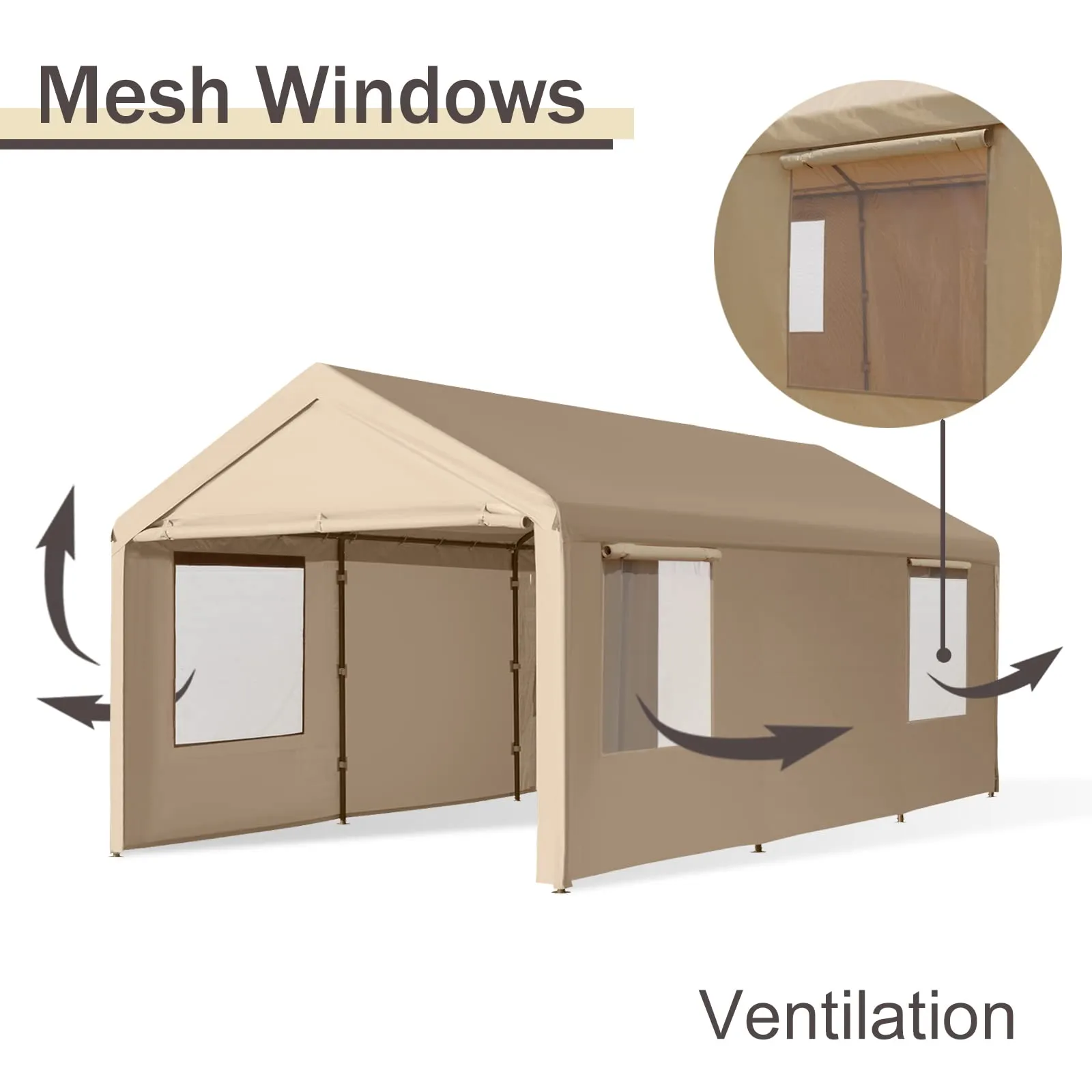 Gardesol Carport, 10'x20' Heavy Duty Carport with Roll-up Ventilated Windows, Portable Garage with Removable Sidewalls & Doors for Car, Truck, Boat,