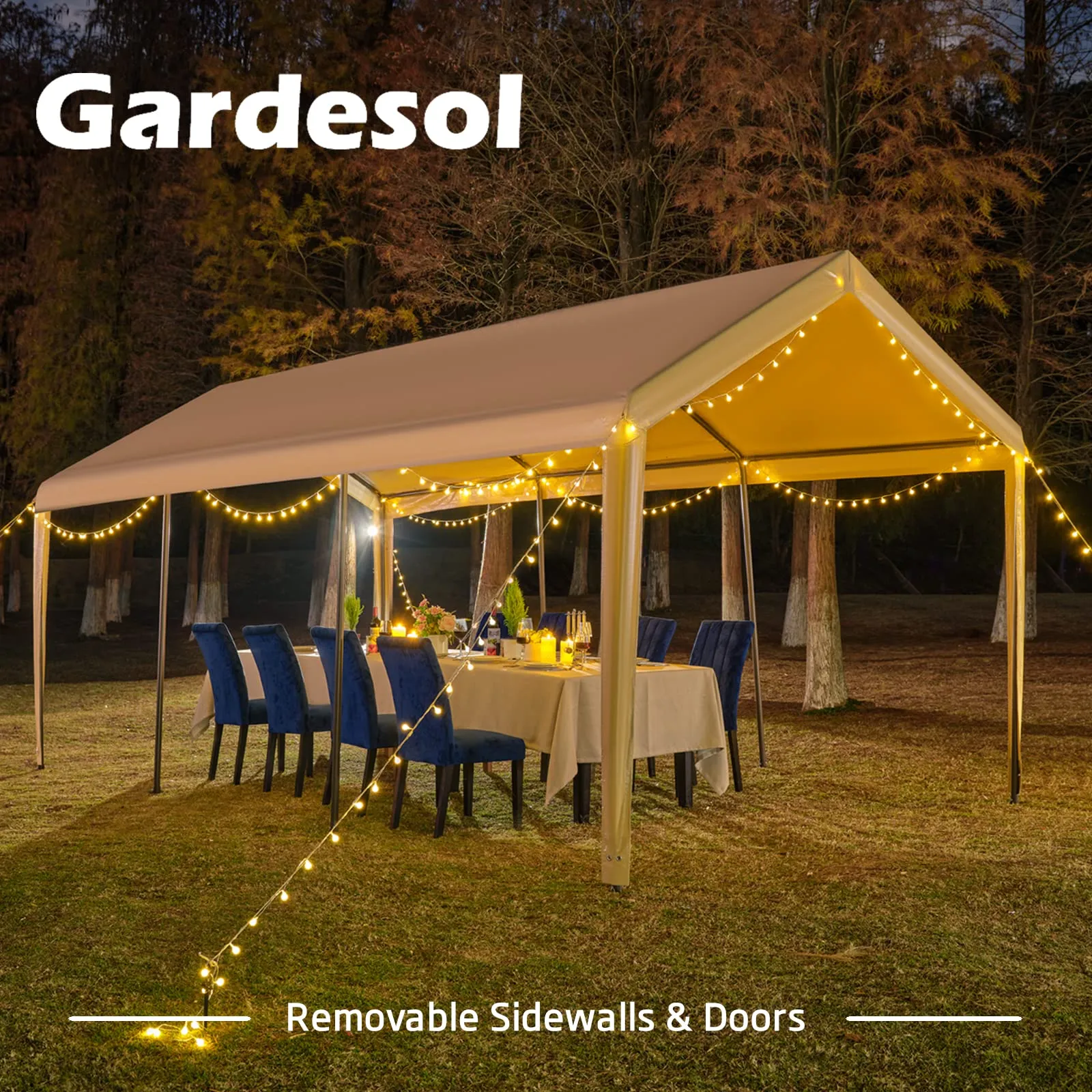 Gardesol Carport, 10'x20' Heavy Duty Carport with Roll-up Ventilated Windows, Portable Garage with Removable Sidewalls & Doors for Car, Truck, Boat,