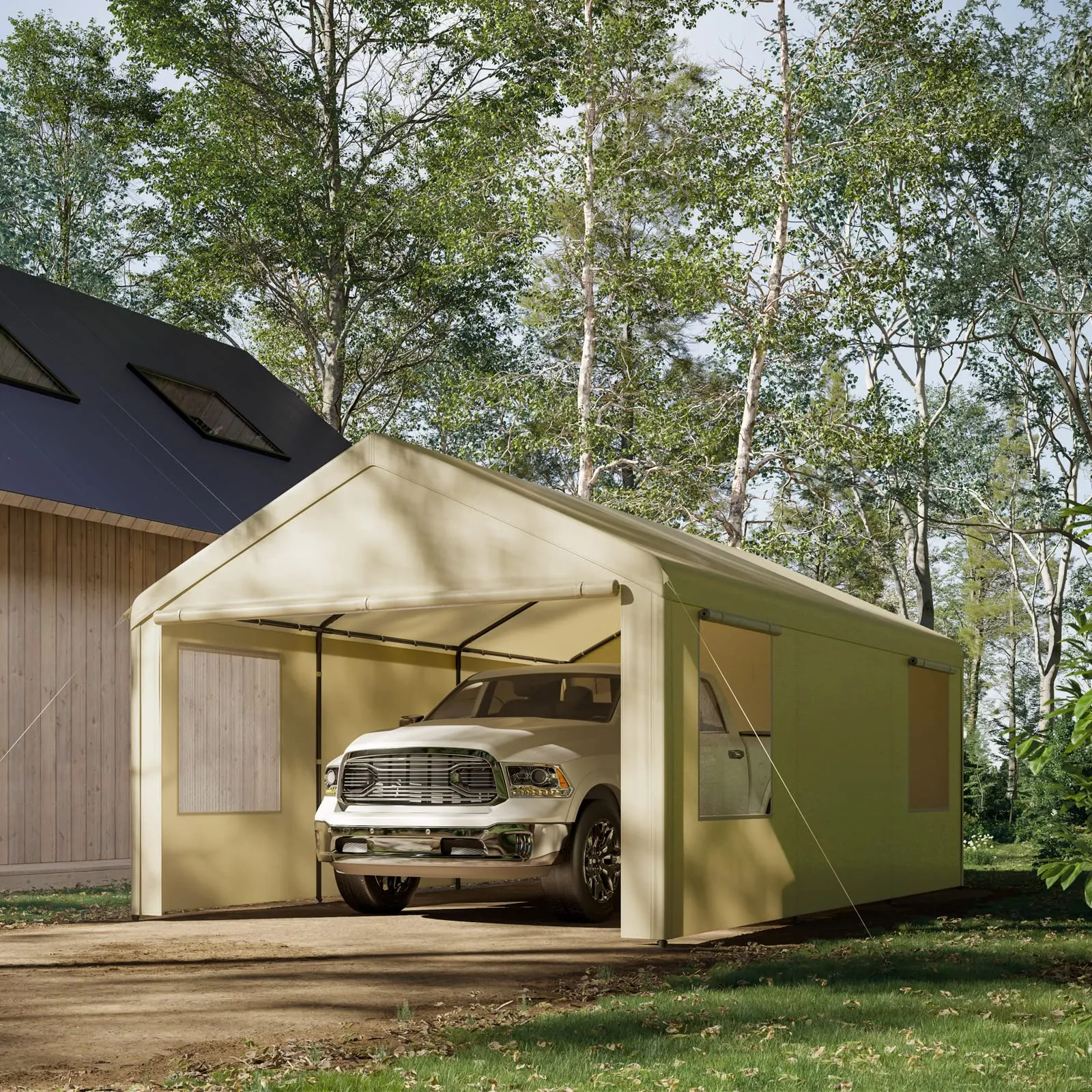 Gardesol Carport, 12'x20' Extra Large Heavy Duty Carport with Roll-up Ventilated Windows, Portable Garage with Removable Sidewalls & Doors for Car,