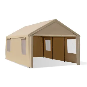 Gardesol Carport, 12'x20' Extra Large Heavy Duty Carport with Roll-up Ventilated Windows, Portable Garage with Removable Sidewalls & Doors for Car,