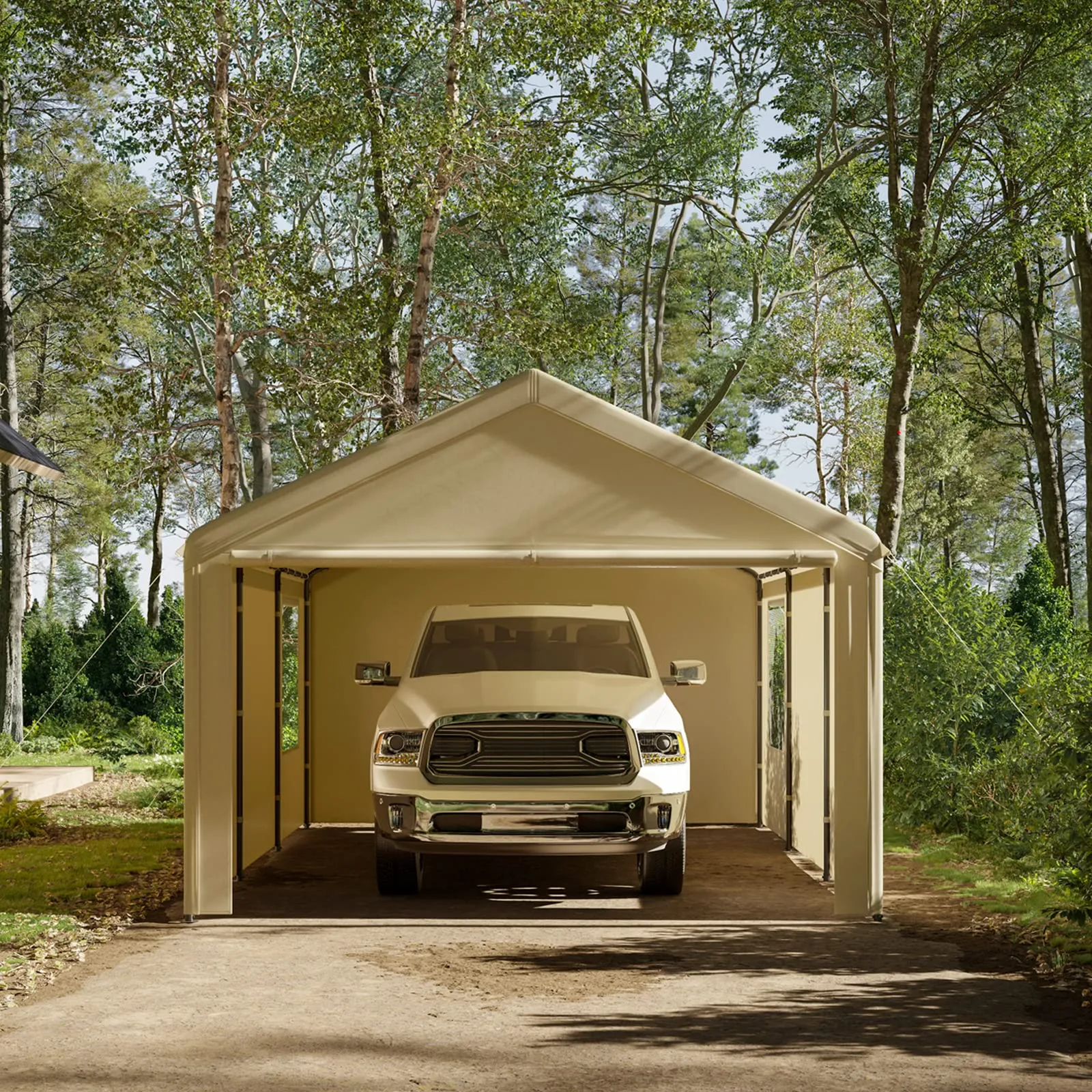 Gardesol Carport, 12'x20' Extra Large Heavy Duty Carport with Roll-up Ventilated Windows, Portable Garage with Removable Sidewalls & Doors for Car,