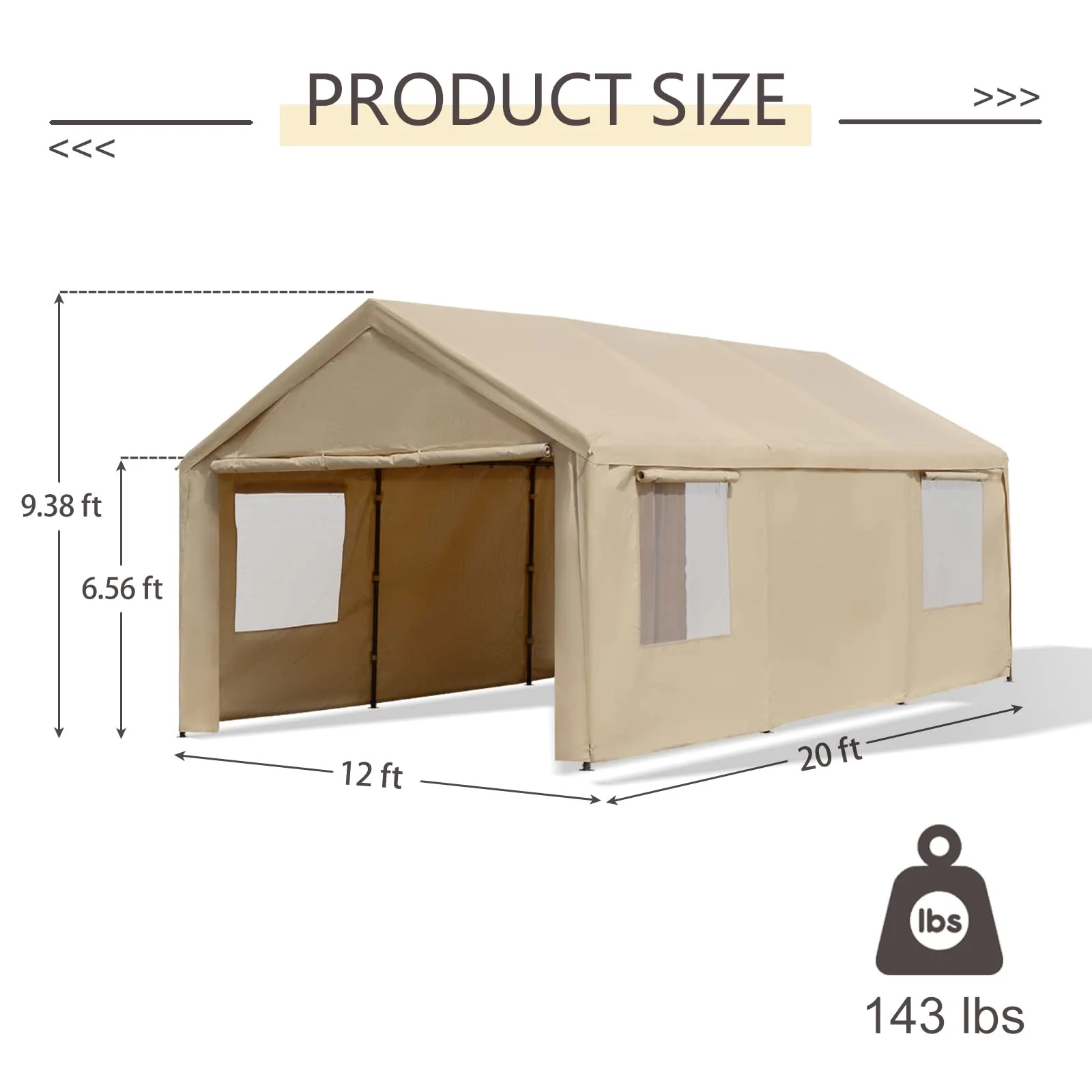 Gardesol Carport, 12'x20' Extra Large Heavy Duty Carport with Roll-up Ventilated Windows, Portable Garage with Removable Sidewalls & Doors for Car,