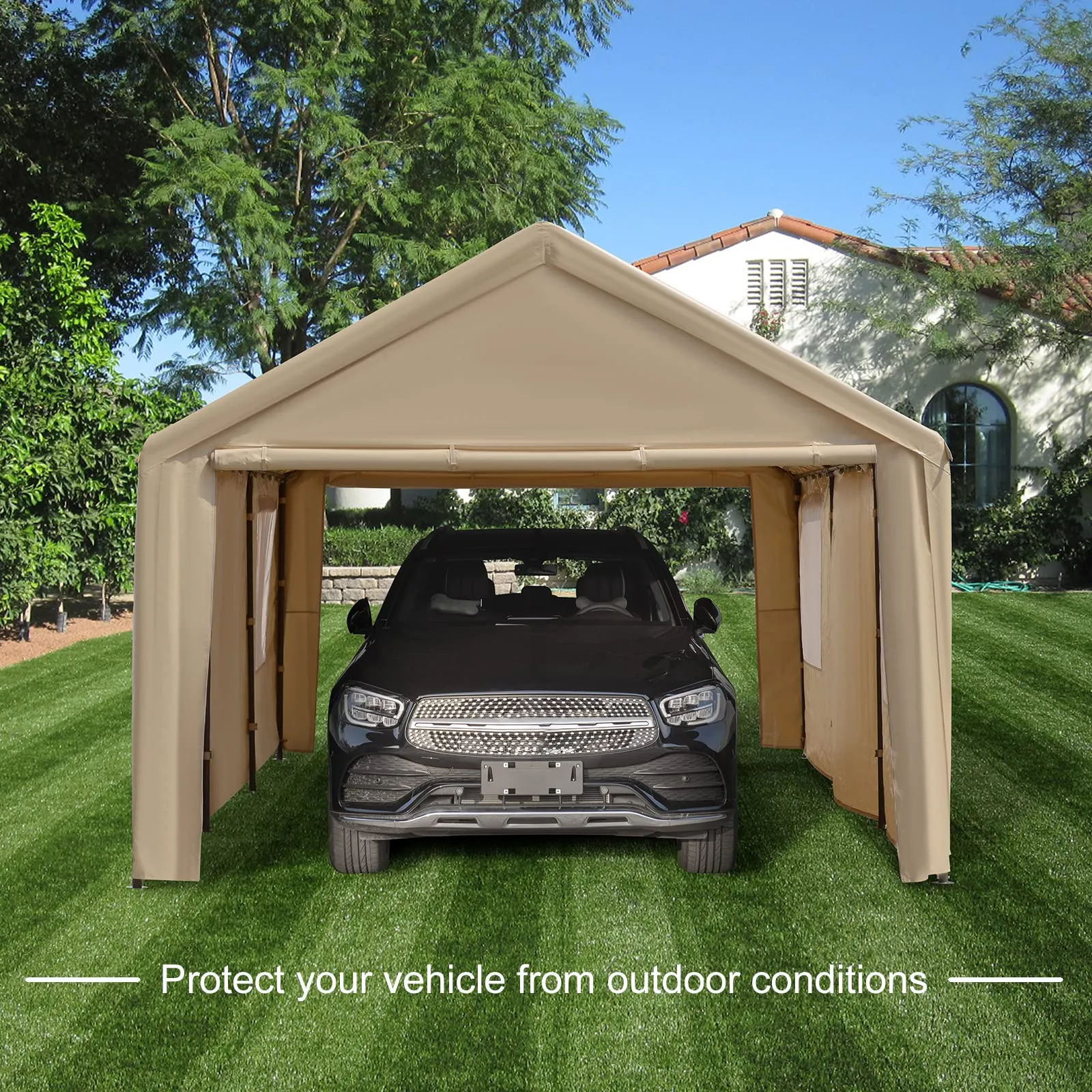 Gardesol Carport, 12'x20' Extra Large Heavy Duty Carport with Roll-up Ventilated Windows, Portable Garage with Removable Sidewalls & Doors for Car,