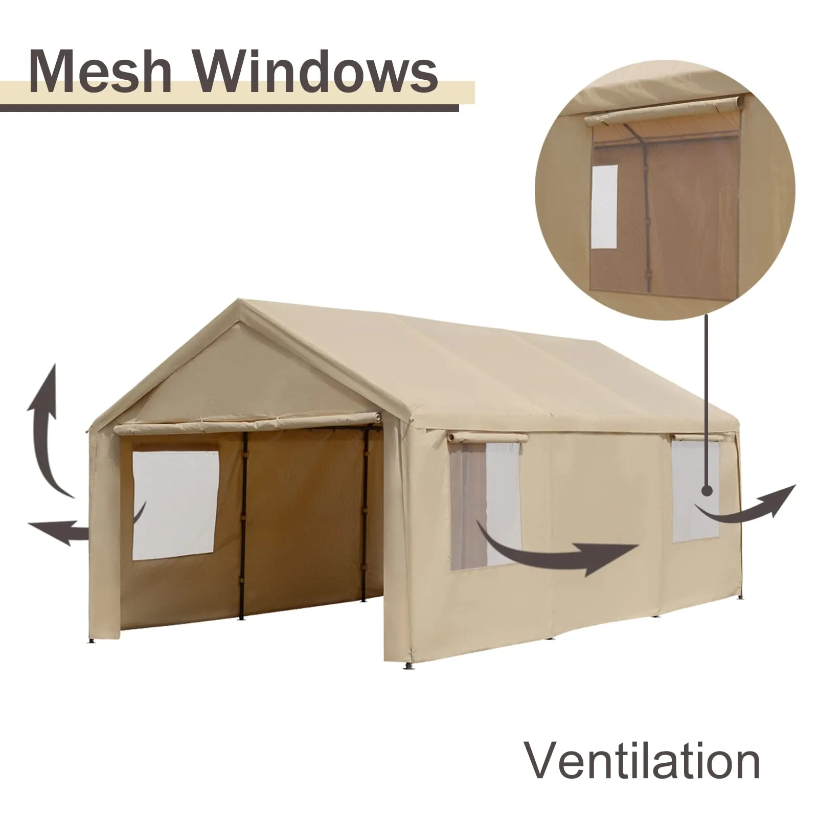 Gardesol Carport, 12'x20' Extra Large Heavy Duty Carport with Roll-up Ventilated Windows, Portable Garage with Removable Sidewalls & Doors for Car,