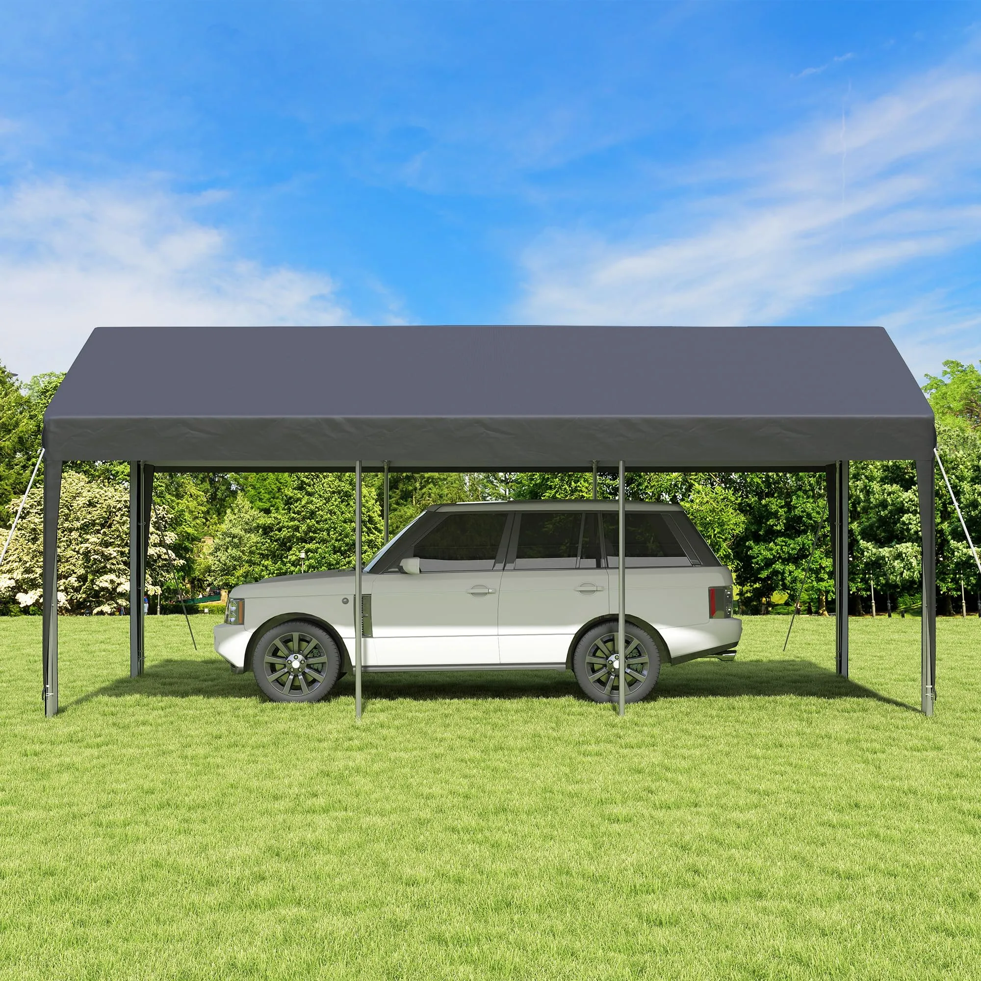 GARTOO Upgrade 10' x 20' Heavy Duty Carport, Extra Large Shelter with Roll-up Ventilated Windows & Side Doors, Portable Garage for Car Boat Truck Auto Shelter Motorcycle Outdoor Events Parties, Gray