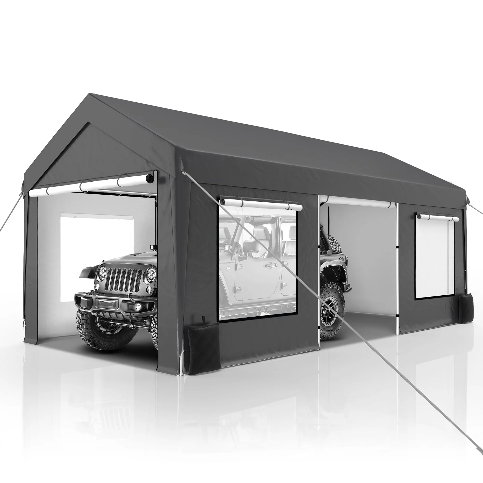 GARTOO Upgrade 10' x 20' Heavy Duty Carport, Extra Large Shelter with Roll-up Ventilated Windows & Side Doors, Portable Garage for Car Boat Truck Auto Shelter Motorcycle Outdoor Events Parties, Gray
