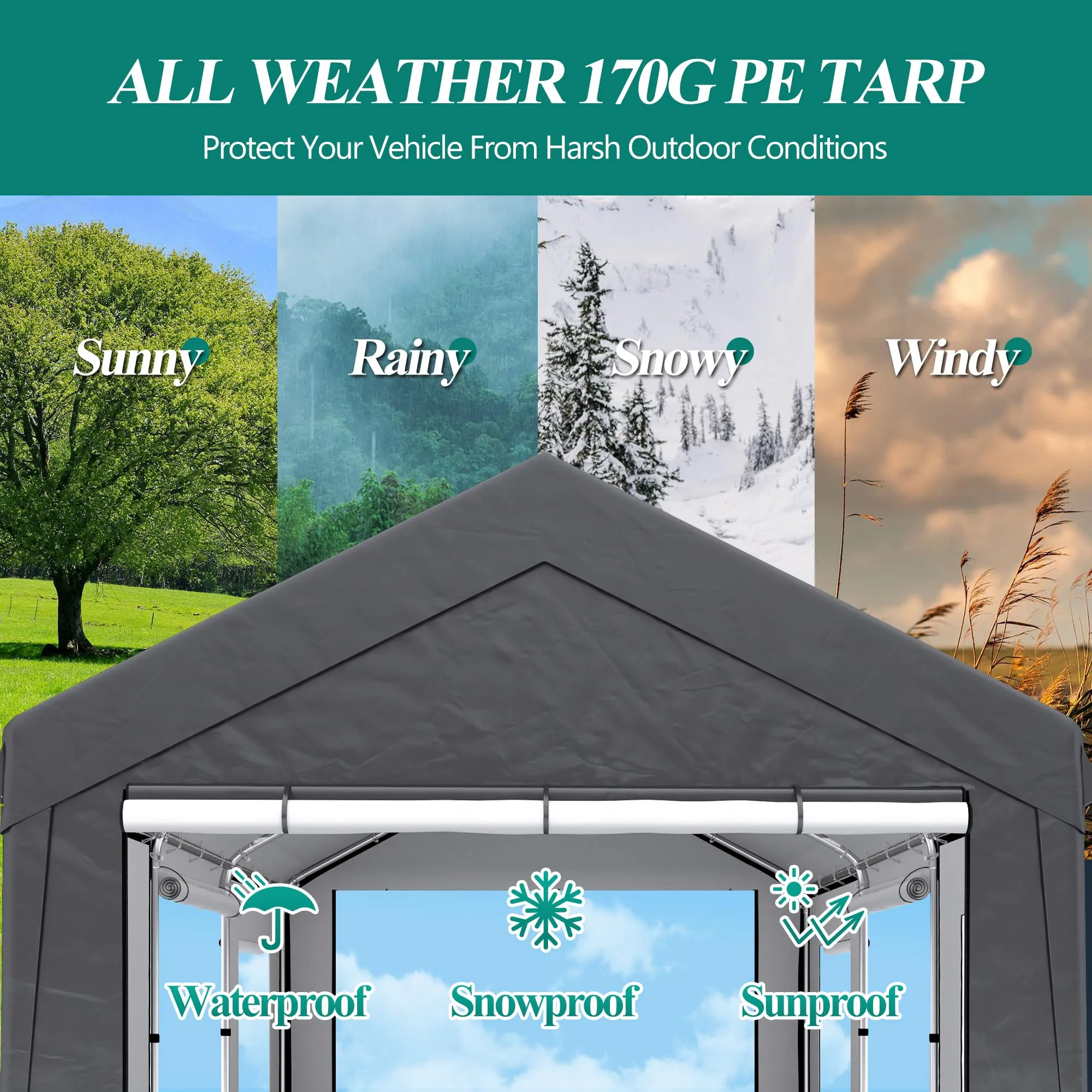 GARTOO Upgrade 10' x 20' Heavy Duty Carport, Extra Large Shelter with Roll-up Ventilated Windows & Side Doors, Portable Garage for Car Boat Truck Auto Shelter Motorcycle Outdoor Events Parties, Gray