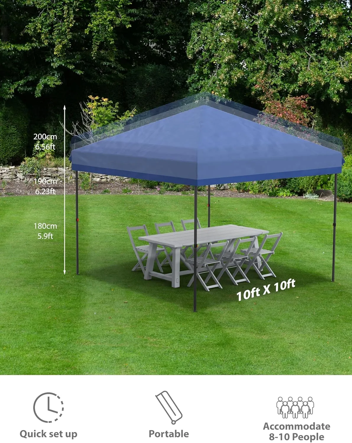 Garvee 10x10 Pop Up Canopy Tent Outdoor Canopy One-Person Set Up Heavy Duty Commercial Instant Tent Shelter, 0-Sidewall Blue