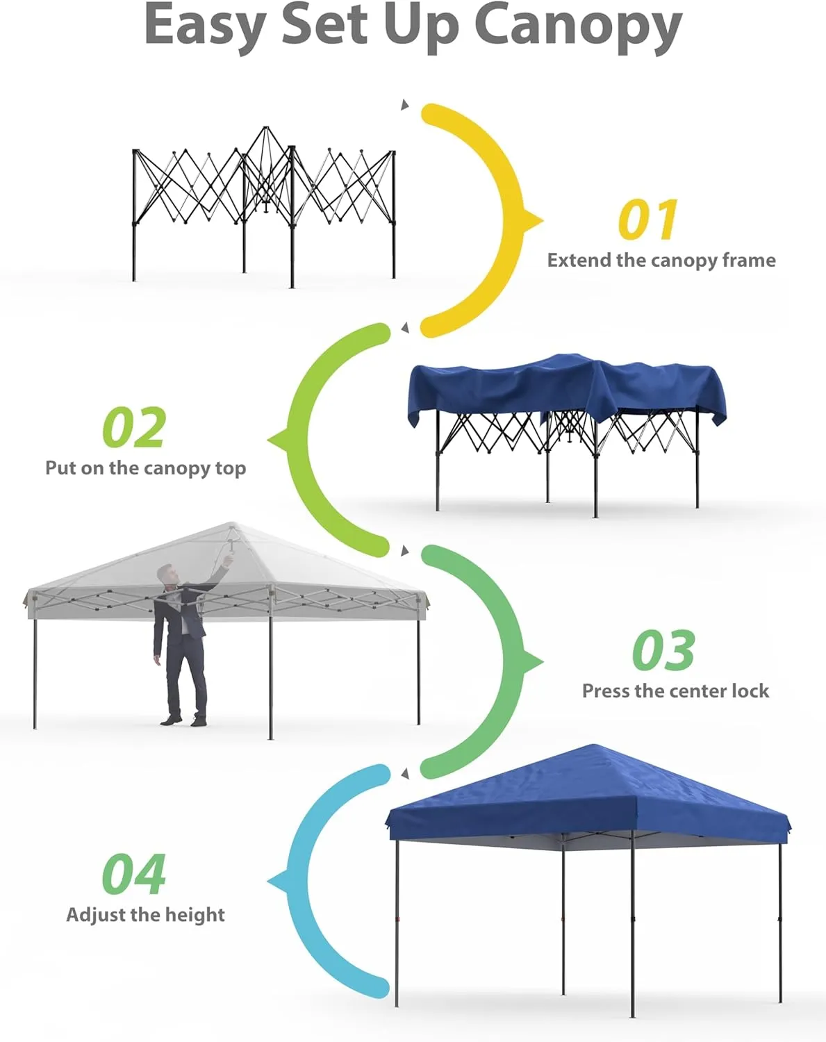 Garvee 10x10 Pop Up Canopy Tent Outdoor Canopy One-Person Set Up Heavy Duty Commercial Instant Tent Shelter, 0-Sidewall Blue