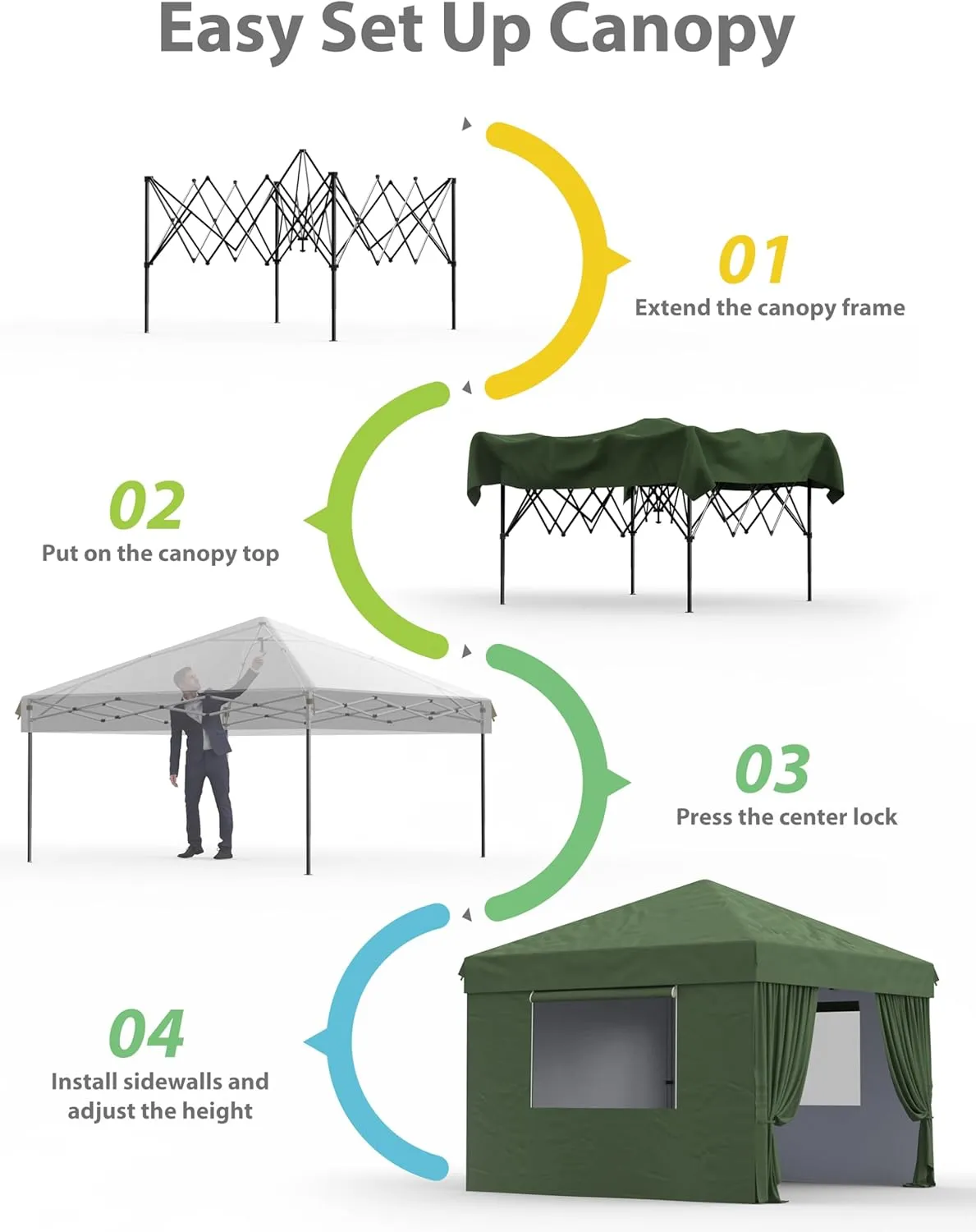 Garvee 10x10 Pop Up Canopy Tent Outdoor Canopy One-Person Set Up Heavy Duty Commercial Instant Tent Shelter, 4-Sidewall Green