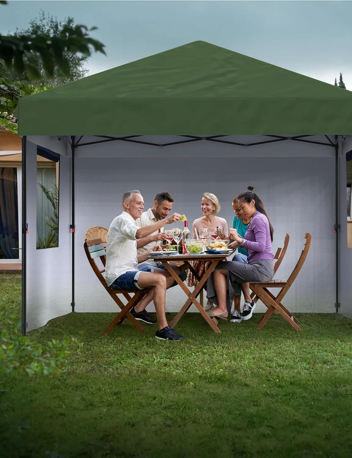 Garvee 10x10 Pop Up Canopy Tent Outdoor Canopy One-Person Set Up Heavy Duty Commercial Instant Tent Shelter, 4-Sidewall Green