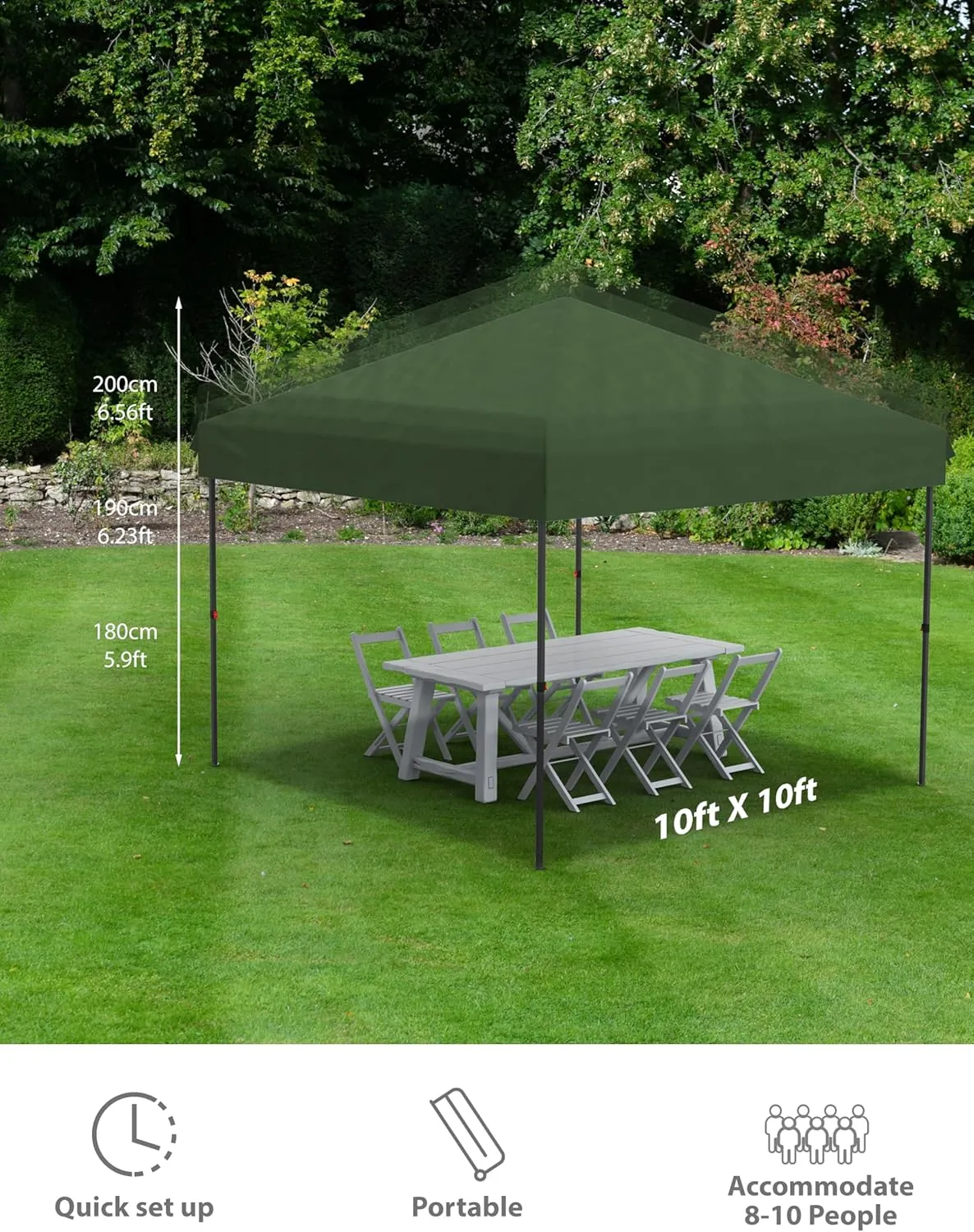 Garvee 10x10 Pop Up Canopy Tent Outdoor Canopy One-Person Set Up Heavy Duty Commercial Instant Tent Shelter, 4-Sidewall Green