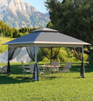 Garvee 13x13FT Pop Up Gazebo, Canopy Tent with Mosquito Netting,Outdoor Gazebos for Backyard & Patio Furniture - Pop Up Tent with Wheeled STO-N-Go Cover Bag(Navy Blue Hemp Grey)