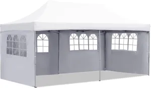 GDY 10'x20' Pop Up Canopy, Folding Party Tent with 4-Sidewalls, Heavy Duty Outdoor Commercial Instant Gazebo with Wheeled Bag, White.