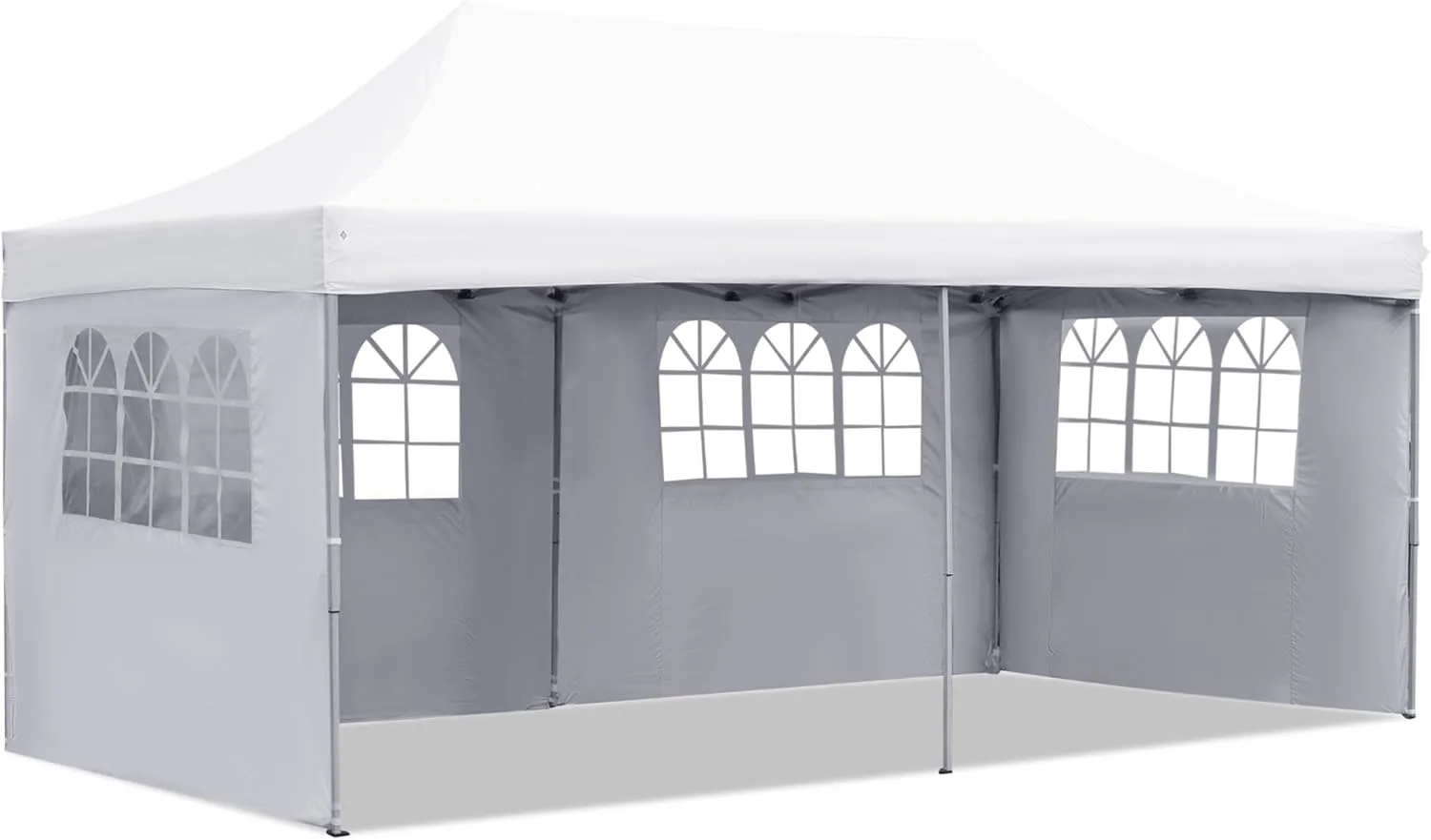 GDY 10'x20' Pop Up Canopy, Folding Party Tent with 4-Sidewalls, Heavy Duty Outdoor Commercial Instant Gazebo with Wheeled Bag, White.