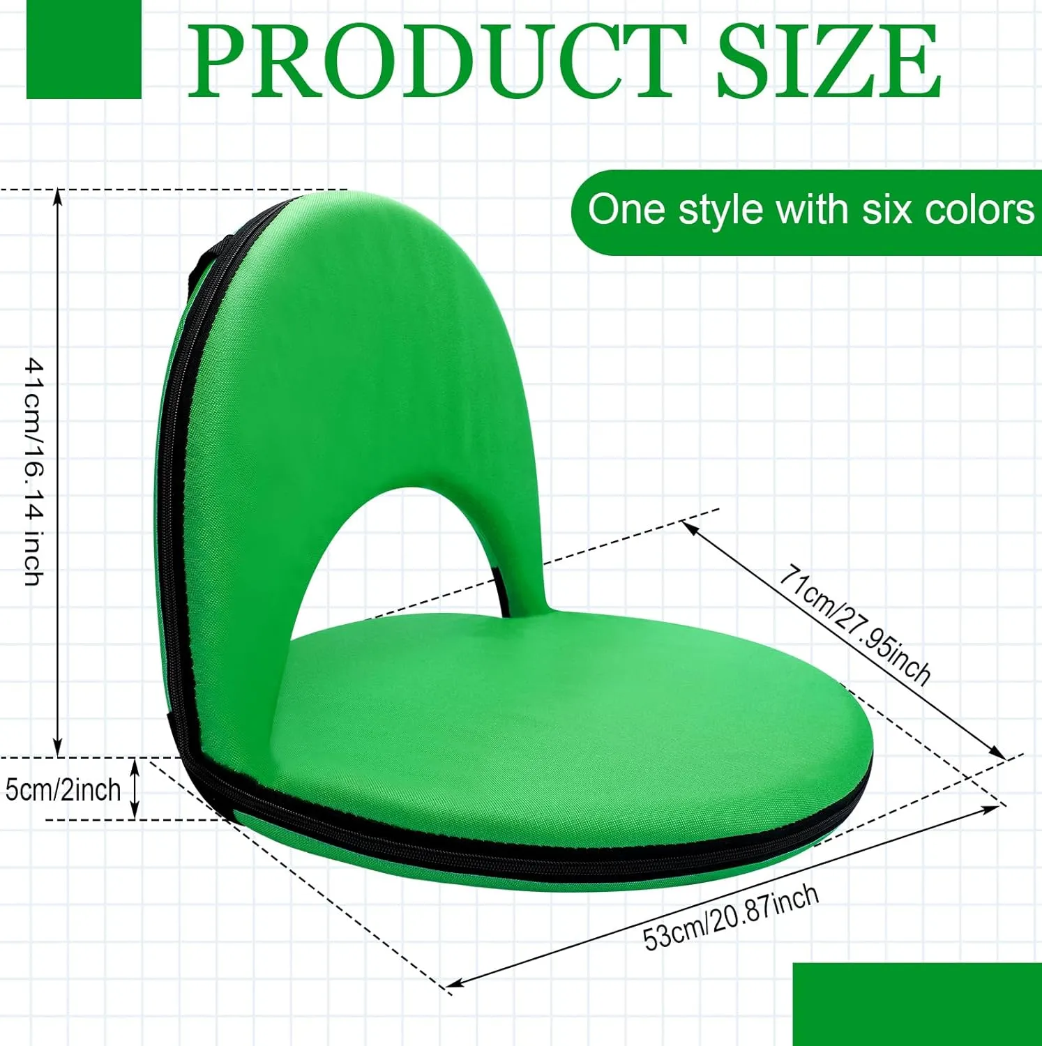 Geetery Folding Stadium Seats for Bleachers with Back Support and Cushion Wide Padded Stadium Chair Foldable Floor Chair for Sport Event Camping Beach, 6 Adjustable Reclining Position