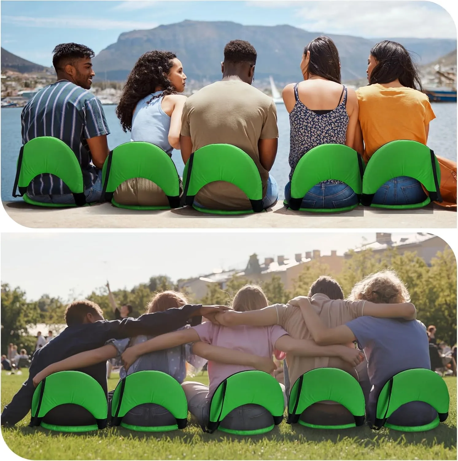 Geetery Folding Stadium Seats for Bleachers with Back Support and Cushion Wide Padded Stadium Chair Foldable Floor Chair for Sport Event Camping Beach, 6 Adjustable Reclining Position