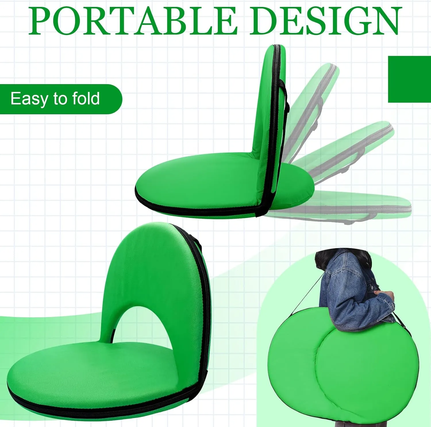 Geetery Folding Stadium Seats for Bleachers with Back Support and Cushion Wide Padded Stadium Chair Foldable Floor Chair for Sport Event Camping Beach, 6 Adjustable Reclining Position