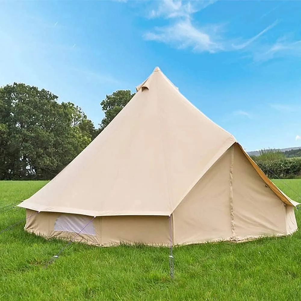 GeRRiT 3/4/5/6m Camping Bell Tent 4-Season Family Tent Outdoor Hiking Hunting Yurt Tent with Zipped Groundsheet and Chimney Hello, Khaki