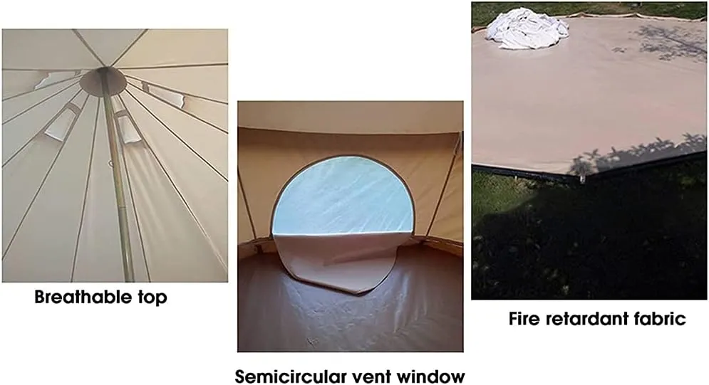 GeRRiT 3/4/5/6m Camping Bell Tent 4-Season Family Tent Outdoor Hiking Hunting Yurt Tent with Zipped Groundsheet and Chimney Hello, Khaki