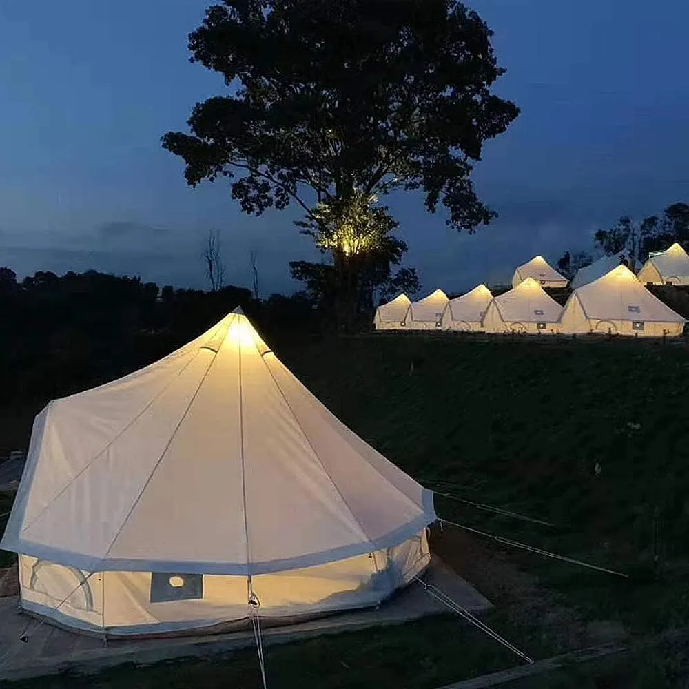 GeRRiT 3/4/5/6m Camping Bell Tent 4-Season Family Tent Outdoor Hiking Hunting Yurt Tent with Zipped Groundsheet and Chimney Hello, Khaki