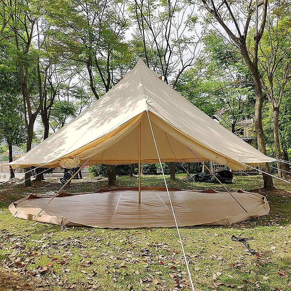GeRRiT 3/4/5/6m Camping Bell Tent 4-Season Family Tent Outdoor Hiking Hunting Yurt Tent with Zipped Groundsheet and Chimney Hello, Khaki