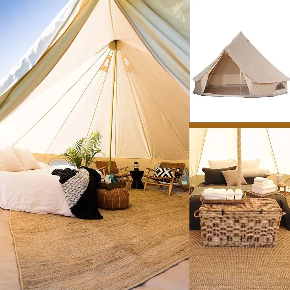 GeRRiT 3/4/5/6m Camping Bell Tent 4-Season Family Tent Outdoor Hiking Hunting Yurt Tent with Zipped Groundsheet and Chimney Hello, Khaki