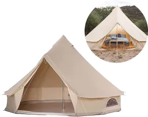 GeRRiT 3/4/5/6m Camping Bell Tent 4-Season Heavy Duty Family Tent Outdoor Hiking Hunting Yurt Tent with Zipped Groundsheet and Chimney
