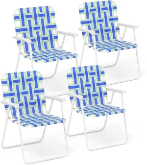 Giantex 4-Pack Beach Chairs for Adults, Camping Chair with Steel Frame, Lightweight Folding Directors Chairs for Outdoor Webbing Patio, Fishing, Yard, Poolside Lawn Chairs Set of 4 (Blue)