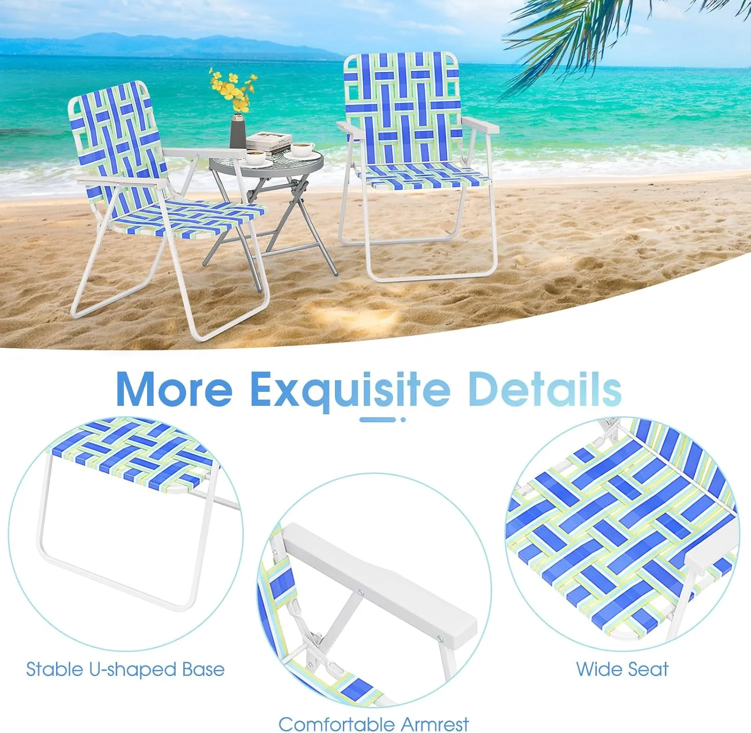 Giantex 4-Pack Beach Chairs for Adults, Camping Chair with Steel Frame, Lightweight Folding Directors Chairs for Outdoor Webbing Patio, Fishing, Yard, Poolside Lawn Chairs Set of 4 (Blue)