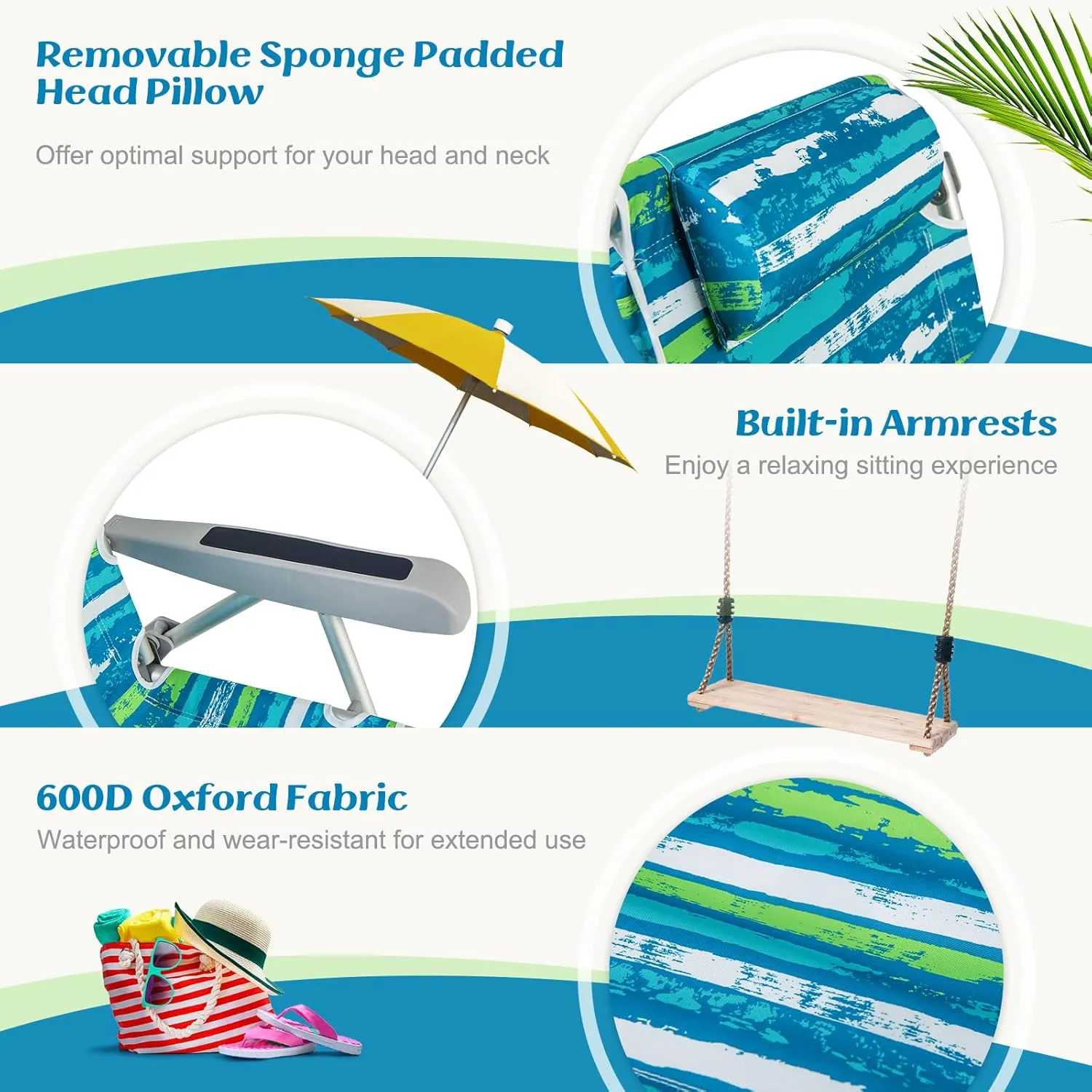 Giantex Backpack Beach Chair, Foldable Camping Chair with 5 Adjustable Position, Cup Holder, Side Pockets, Straps, Towel Bar, 330lbs Capacity, Low Beach Lounge, Lay Flat Lawn Chairs for Patio Outdoor