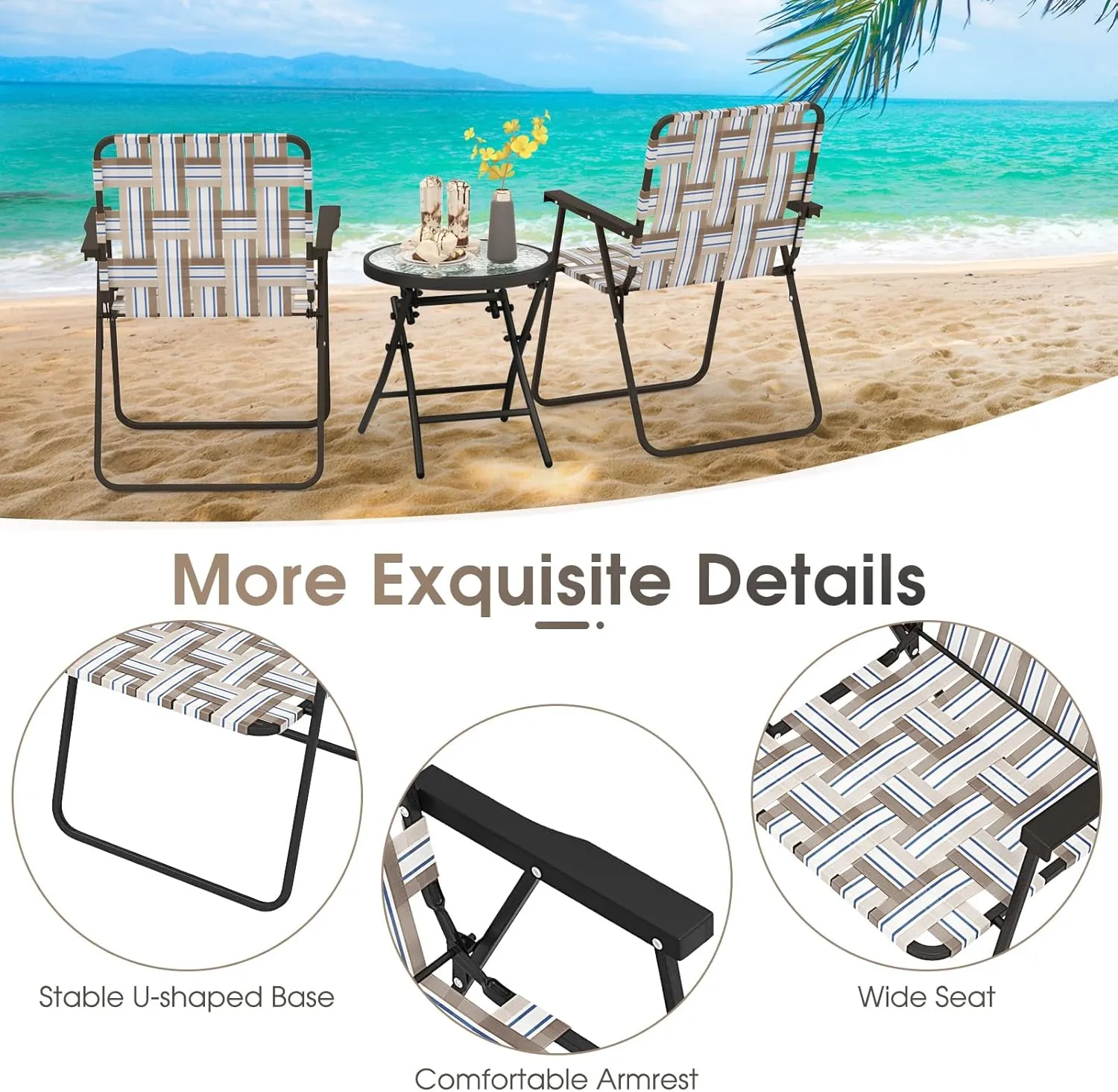 Giantex Beach Chairs for Adults 6-Pack - Camping Chair with Steel Frame, Lightweight Folding Directors Chair, Outdoor Webbing Chair for Patio, Fishing, Yard, Poolside Lawn Chairs Set of 6 (Khaki)