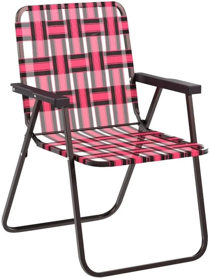 Giantex Beach Chairs Set of 6, Patio Folding Lawn Chairs for Adults, Outdoor Webbing Chair w/Steel Frame, Lightweight & Portable Camping Chairs for Fishing, Yard, Garden, Poolside Webbed Chairs, Red