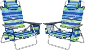 Giantex Folding Beach Chair, Patio Sling Chairs with 5 Adjustable Position, Head Pillow, Storage Bag, Towel Bar, Cup Holders, Backpack Chairs for Sunbathing, Camping Chair