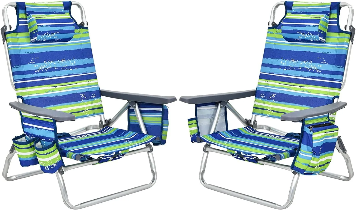 Giantex Folding Beach Chair, Patio Sling Chairs with 5 Adjustable Position, Head Pillow, Storage Bag, Towel Bar, Cup Holders, Backpack Chairs for Sunbathing, Camping Chair