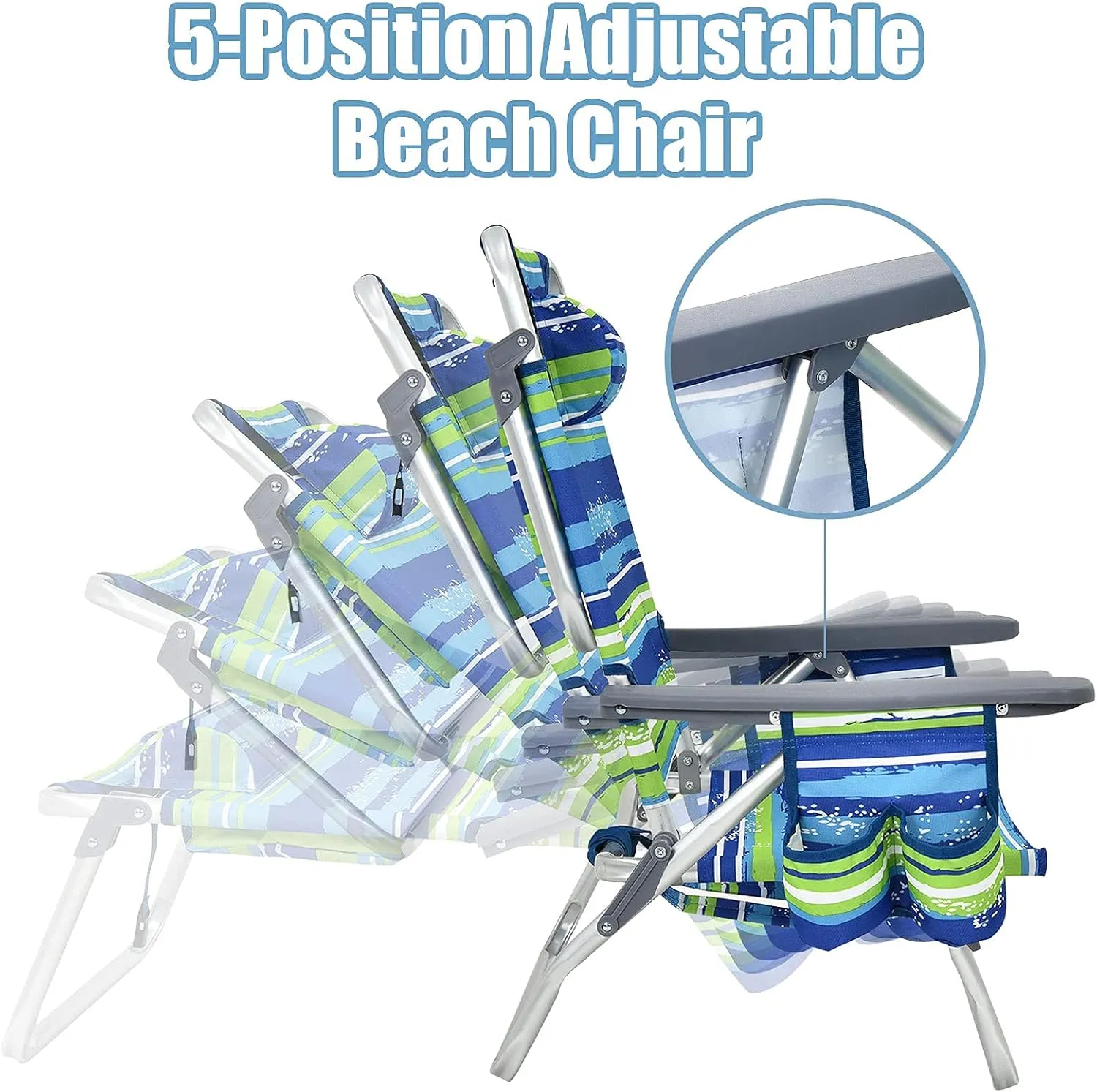 Giantex Folding Beach Chair, Patio Sling Chairs with 5 Adjustable Position, Head Pillow, Storage Bag, Towel Bar, Cup Holders, Backpack Chairs for Sunbathing, Camping Chair